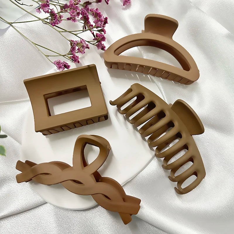 Korean Coffee Beige Acrylic Geometric Hair Claw Clip Large - Smarsty