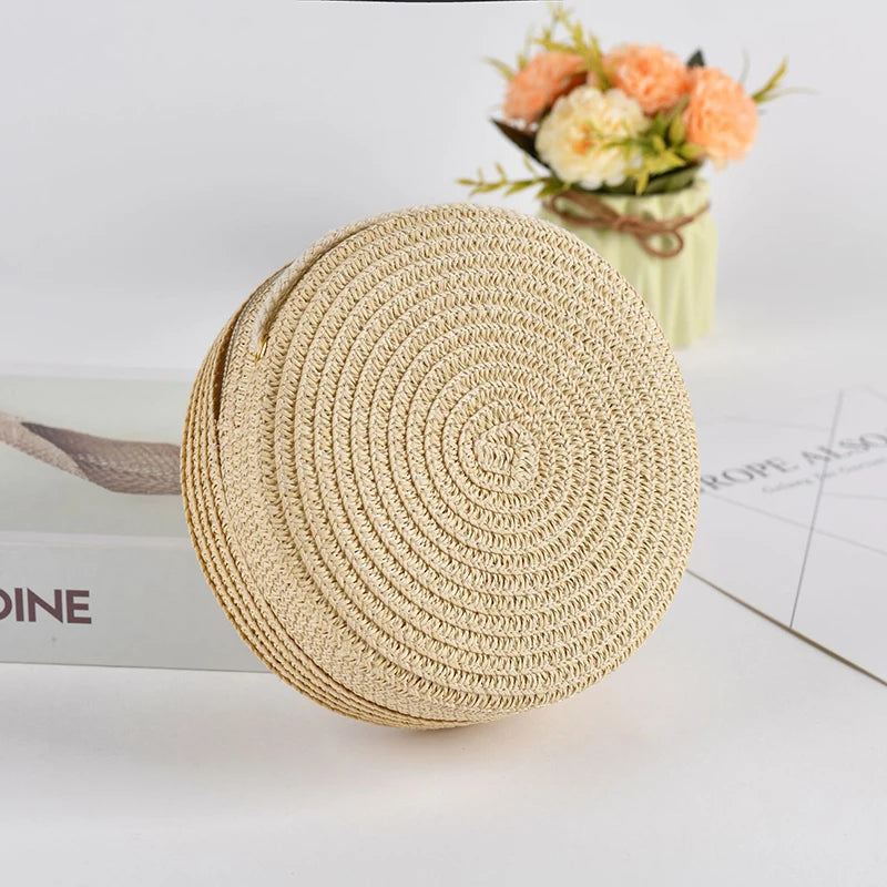 Round Straw Bag For Women Woven Handmade Shoulder Bag - Smarsty