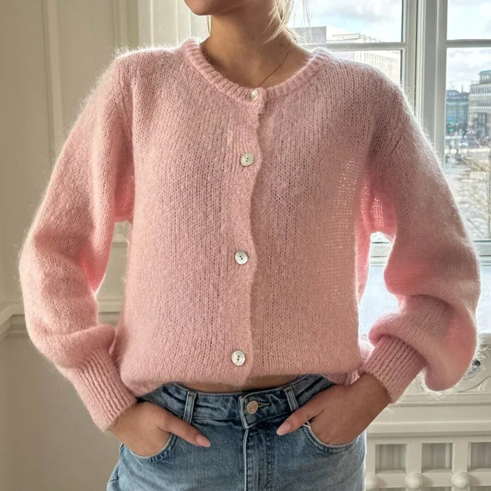 Women Solid Knitted Single Breasted Cardigan O-neck Long Sleeve Loose Soft Sweater 2024 Autumn Lady Knitwear ﻿ - Smarsty