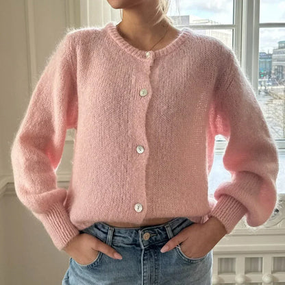 Women Solid Knitted Single Breasted Cardigan O-neck Long Sleeve Loose Soft Sweater 2024 Autumn Lady Knitwear ﻿ - Smarsty