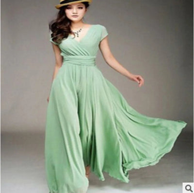 Women's Short-Sleeved Chiffon Evening Dress, Female Party Dress, Monochromatic, Bohemian, Long, Elegant, New, 2022 - Smarsty