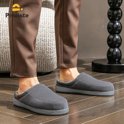 Warm Slippers for Men TPR Sole Memory Foam Soft Cushion Non Slip Stripe Design Comfortable Corduroy House Shoes - Smarsty