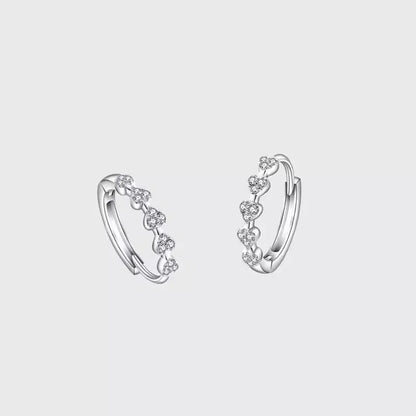 Tiny Heart Hoop Earrings Silver Zircon Shiny Wedding - Smarsty
