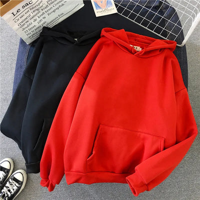 2024Autumn Casual Women's Solid Hoodie Comfortable Strecth Sweatshirts Loose Pocket Warm Clothes Fashion Street Female Pullovers - Smarsty