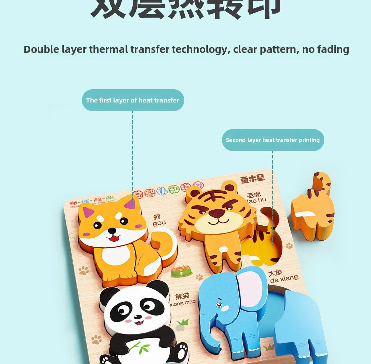 Montessori Cartoon 3D Wooden Puzzle Animal Traffic Jigsaw Toys for Kids Early Learning Educational Cognitive Game Children Gifts by Smarsty