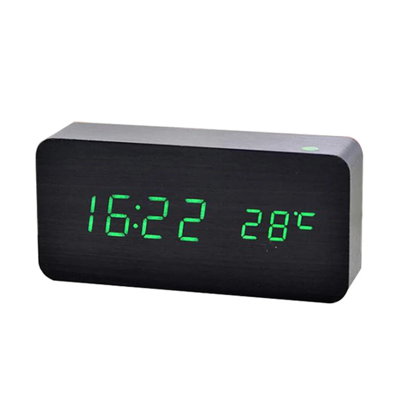 Wooden Digital Alarm Clock with Temperature Display - Smarsty