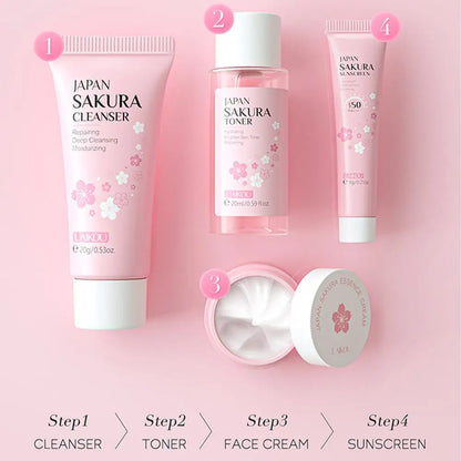 Sakura Skin Care Sets & Kits With Cleanser,Serum,Eye Cream,essence Cream Beauty Products For Women Gift Sets Routine Travel Kit - Smarsty