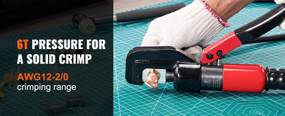 SucceBuy AWG12-2/0 Crimping Tool Copper And Aluminum Terminal Battery Lug Hydraulic Crimper,with a Cutting Pliers, Gloves