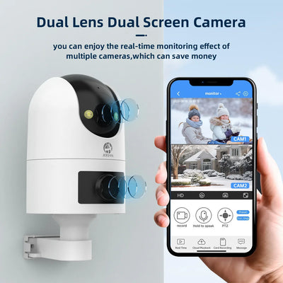 JOOAN 4K 6MP HD  PTZ Camera Outdoor Dual Lens Dual Screen AI Tracking 5G WIFI IP Camera Security CCTV Video Surveillance Cameras - Smarsty