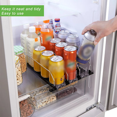 Canned Beverage Push Rack Drink Organizer Dispenser Spring Push Adjustable Width Storage Shelf E-shaped Glide for Kitchen Fridge by Smarsty