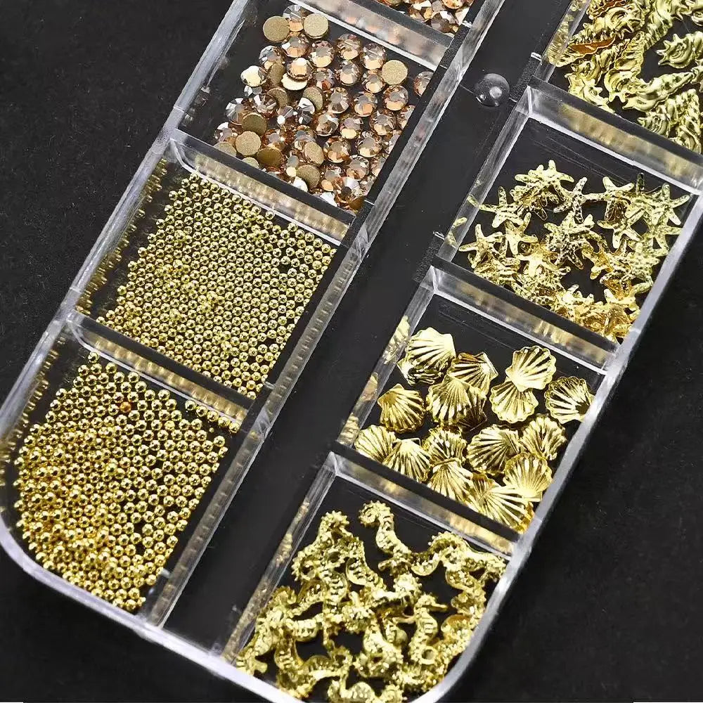 12 Grids Ocean Gold Nail Art Charms for Stunning Manicures - Smarsty