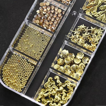 12 Grids Ocean Gold Nail Art Charms for Stunning Manicures - Smarsty