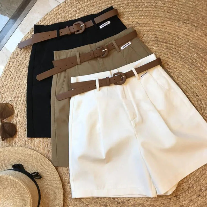 [Delivery belt] Summer new wide leg shorts Thin cotton A-frame shorts Office ladies classic loose casual zipper shorts for women - Smarsty