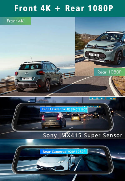 4K Dash Cam With Rearview Mirror Display and GPS WiFi - Smarsty