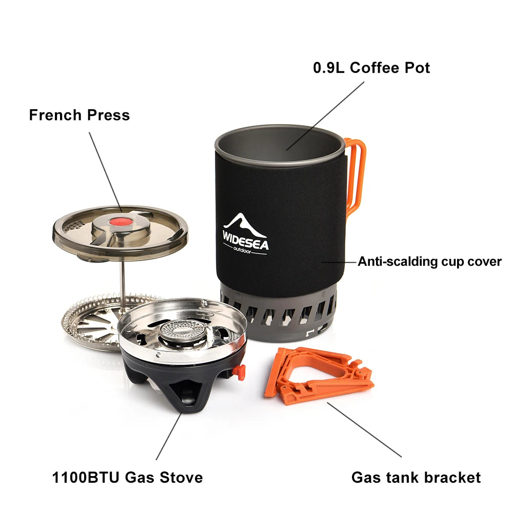 Widesea Camping Cooking System with Heat Exchanger Outdoor Gas Stove Burner Tourist Coffee Pot Cup Cookware Tableware Tourism by Smarsty