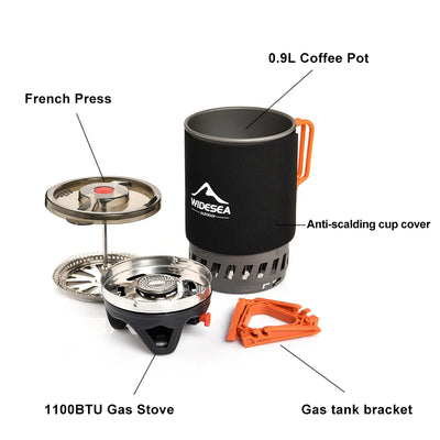 Widesea Camping Cooking System with Heat Exchanger Outdoor Gas Stove Burner Tourist Coffee Pot Cup Cookware Tableware Tourism by Smarsty