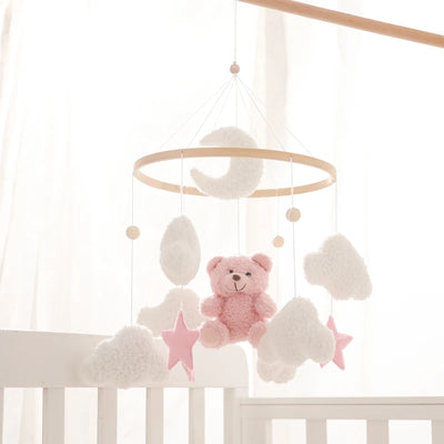 Wooden Crib Mobile Baby Bed Bell Rattle Toy Soft Felt Cartoon Bear Mobile Hanging Newborn Music Box Bed Bell Hanging Bracket Toy by Smarsty