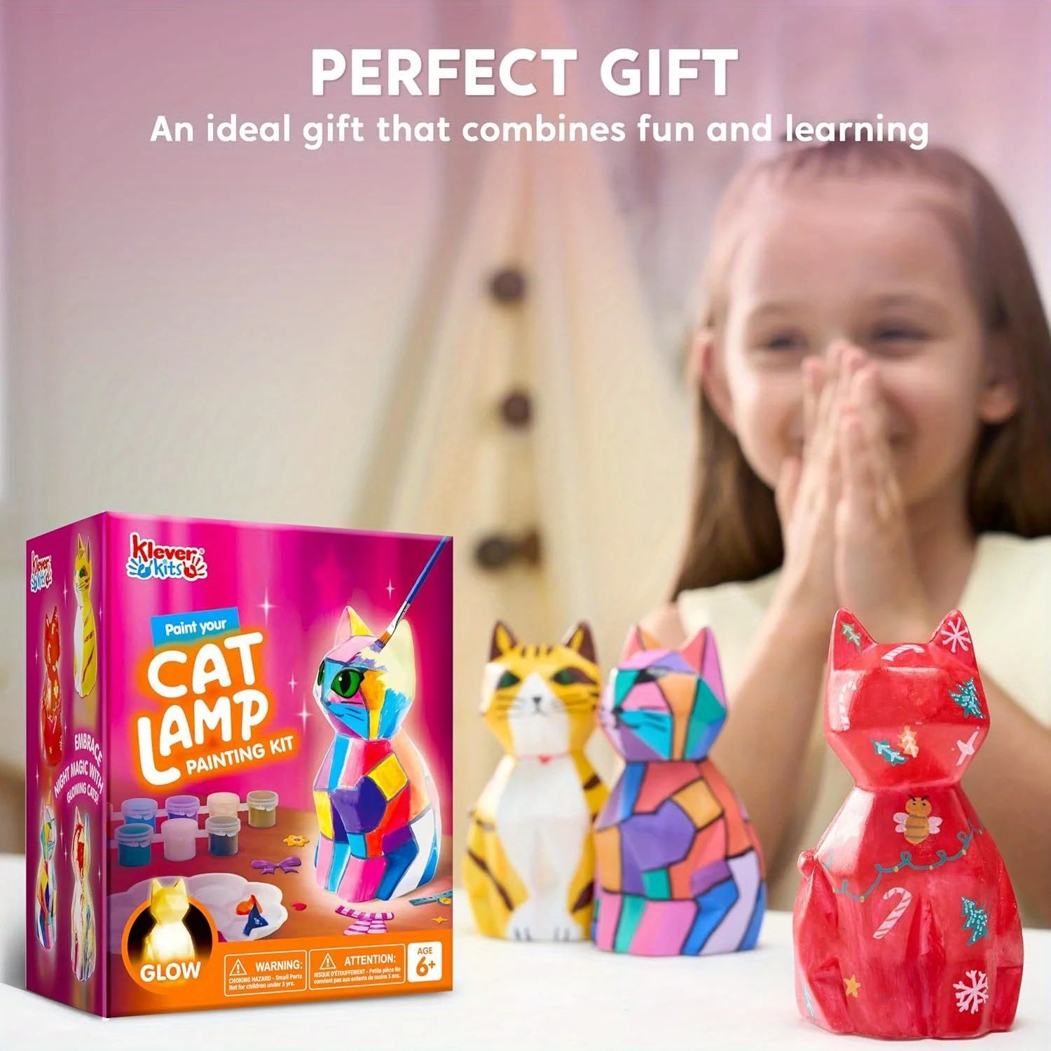 JOYFY Kids DIY Night Light Paint Your Own Cat Lamp School Activities Art Supplies Toys for Girls Boys Aged 6+ Birthday Gifts