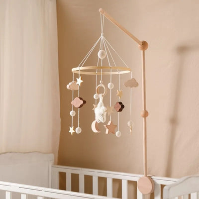 Baby Crib Mobile Bed Bell Rattle Toys Wooden Crochet Stars Pendant Bed Bell Toys Newborn Comfort Crib Bracket Hanging Toys Gifts by Smarsty