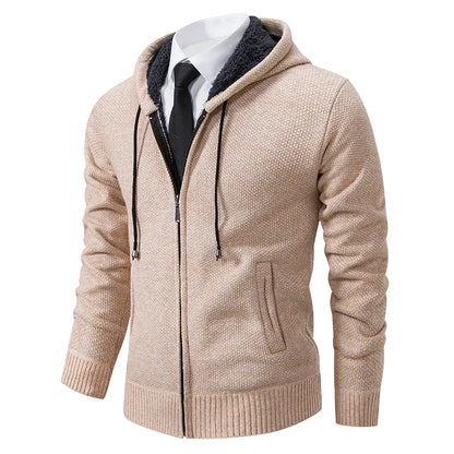 Autumn And Winter New Jersey Men's Casual Sports Coat Solid Color Stand Collar Wweater Grab Fleece Warm Zipper Cardigan - Smarsty