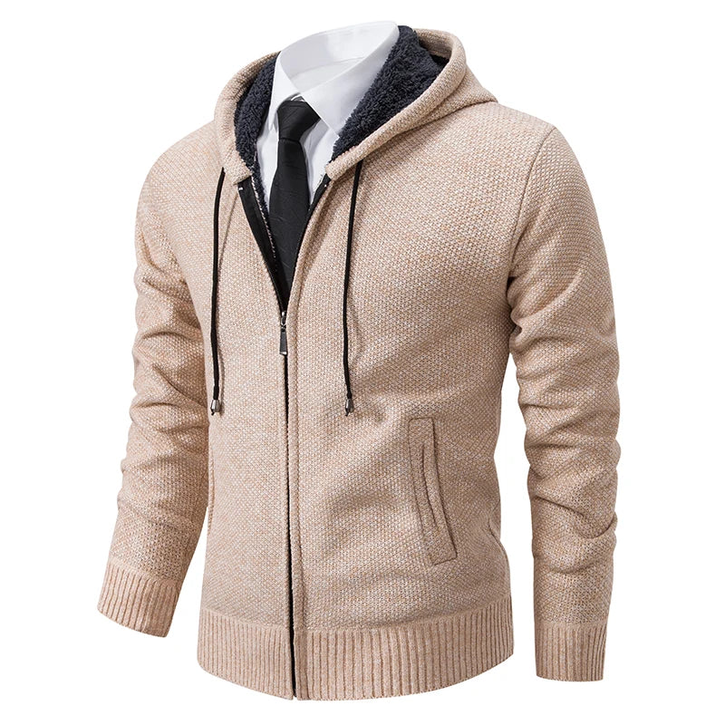 Autumn And Winter New Jersey Men's Casual Sports Coat Solid Color Stand Collar Wweater Grab Fleece Warm Zipper Cardigan - Smarsty