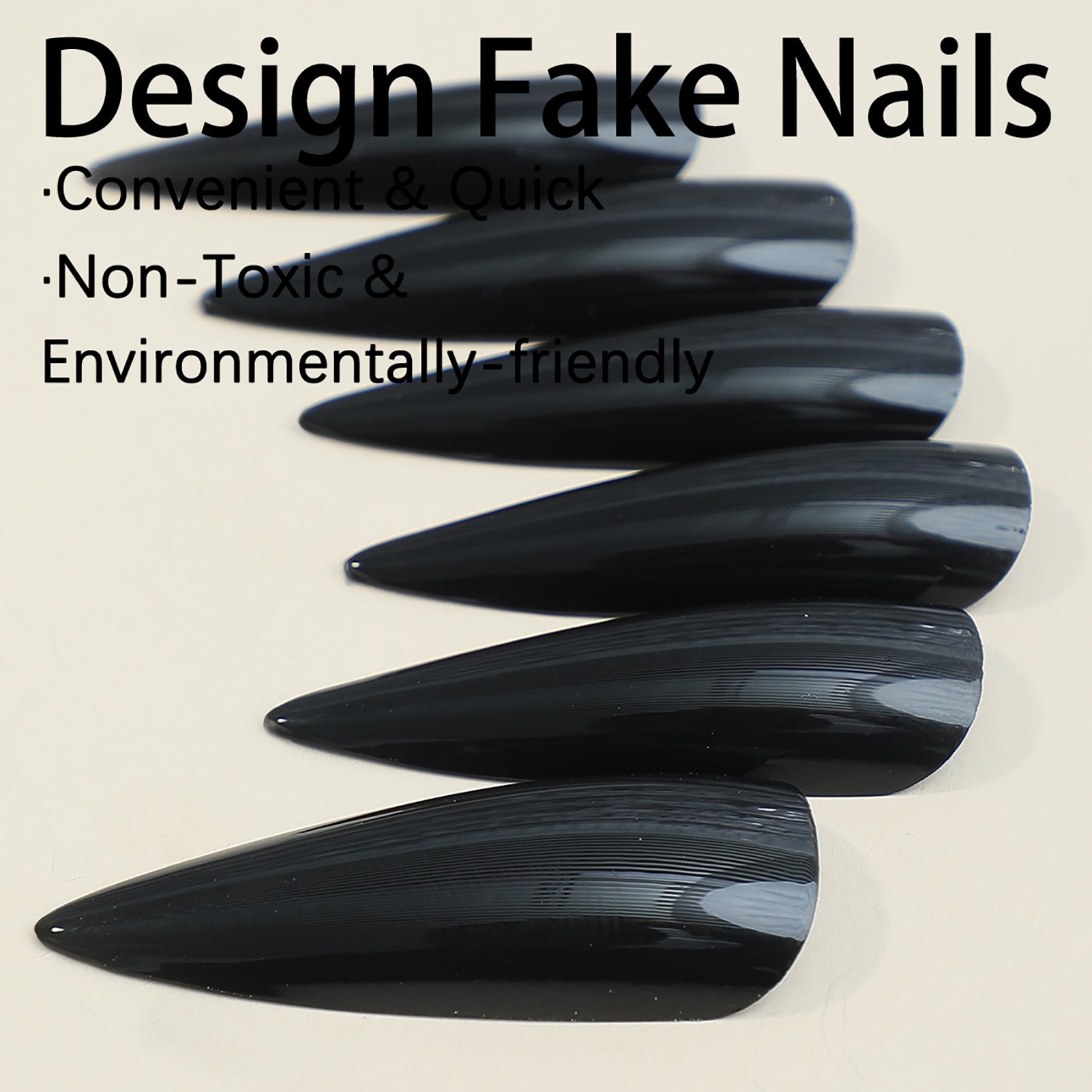 24 Piece Glossy Black Press On Nails Set - Smarsty