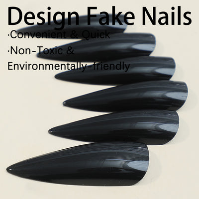 24 Piece Glossy Black Press On Nails Set - Smarsty