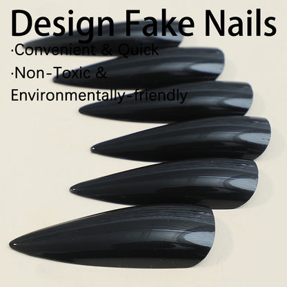 24 Piece Glossy Black Press On Nails Set - Smarsty