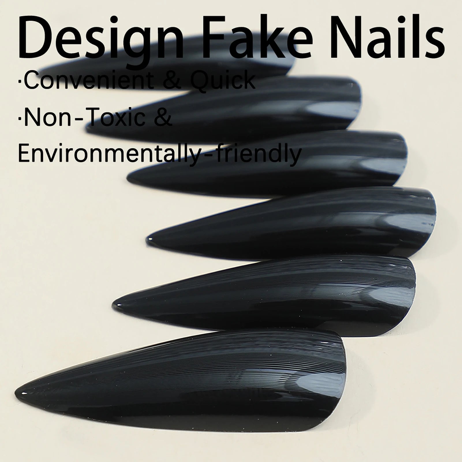 24 Piece Glossy Black Press On Nails Set - Smarsty