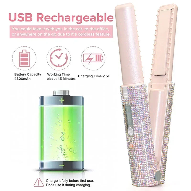 2 in 1 Wireless Hair Straightener and Curler Brush - Smarsty