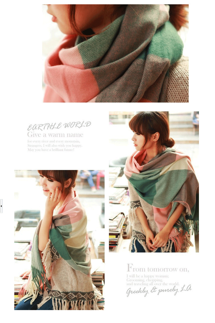 Women’s Plaid Cashmere Scarf Thick Warm Winter Shawl - Smarsty