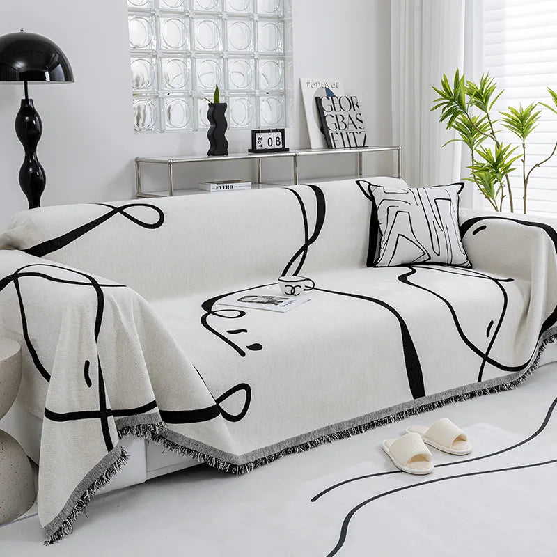 Black Chenille Sofa Cover for Dust Protection - Smarsty