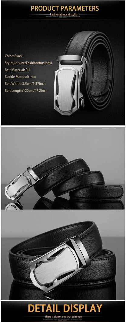 Men's Genuine PU Leather Belt with Metal Buckle - Smarsty