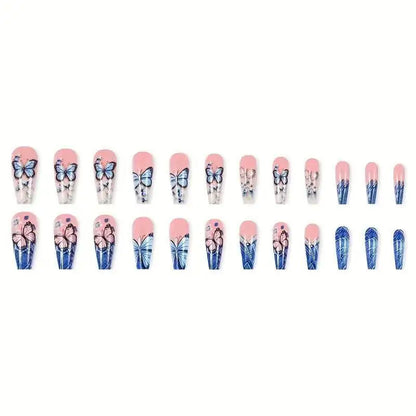24 Piece Set Medium Long Press On Nails with Floral Design - Smarsty