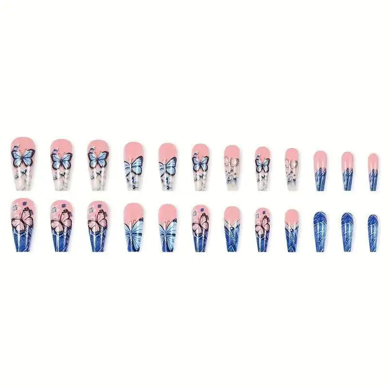 24 Piece Set Medium Long Press On Nails with Floral Design - Smarsty