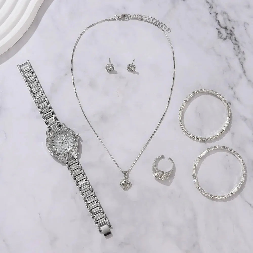 Luxury Women Alloy Watch Set with Elegant Crystals - Smarsty