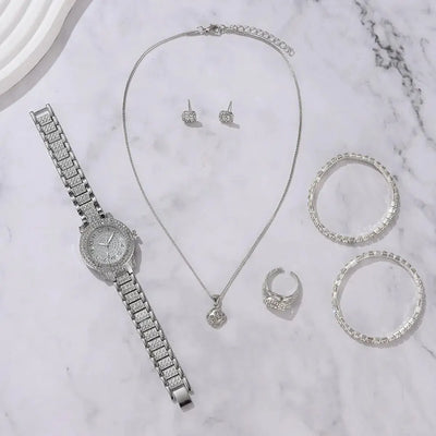 Luxury Women Alloy Watch Set with Elegant Crystals - Smarsty