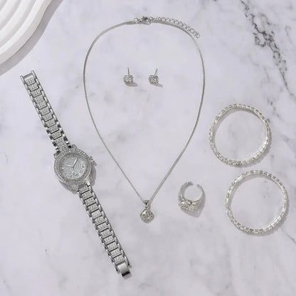 Luxury Women Alloy Watch Set with Elegant Crystals - Smarsty