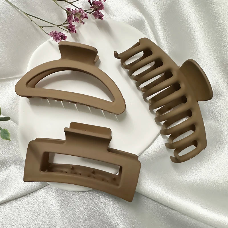Korean Coffee Beige Acrylic Geometric Hair Claw Clip Large - Smarsty