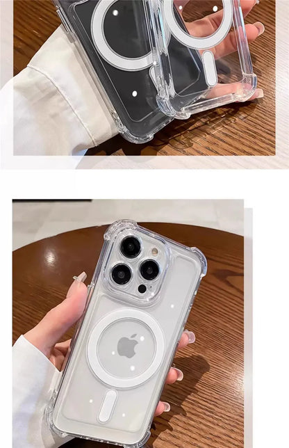 Luxury Wireless Charge Magsafe Transparent Case For iPhone 15 16 14 13 17 12 Pro Max Plus Magnetic Shockproof Soft Bumper Cover