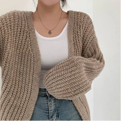 Vintage Harajuku Lantern Sleeve Women Cardigan Sweater Casual Korean Fall Streetwear Tops Coat Chic Lazy Wind Y2k Sweater - Smarsty