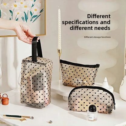 Mesh Heart Makeup Bags Waterproof Washable Organizer - Smarsty
