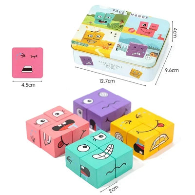 Cube Face Changing Building Blocks Board Game Wood Puzzle Montessori Expression Wooden Blocos for Children Battle Table Game by Smarsty