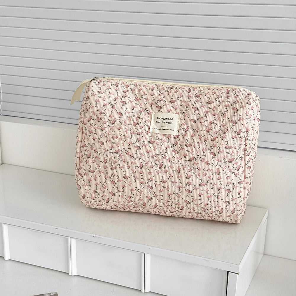 Vintage Floral Makeup Pouch Travel Organizer Large Capacity - Smarsty