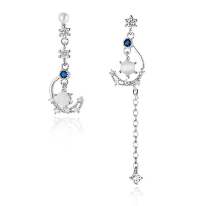 Korean Moon Butterfly Crystal Drop Earrings for Party Women - Smarsty