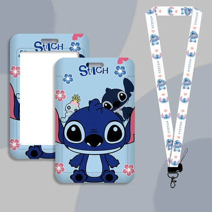 Disney stitch ID Badge Card Holder Lanyard Lovely Girls Door Card Case Neck Strap Boy Credit Card Holder Credentials Accessories - Smarsty