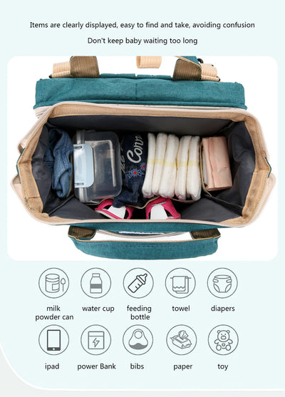 Folding Mommy Bag Lightweight Portable Folding Crib Bed Large-capacity Baby Backpack Female Mommy Outting Bag Mummy Bag by Smarsty