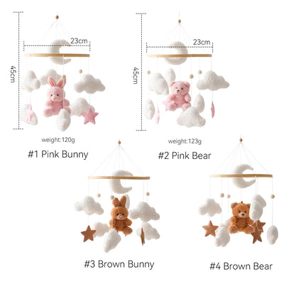Wooden Crib Mobile Baby Bed Bell Rattle Toy Soft Felt Cartoon Bear Mobile Hanging Newborn Music Box Bed Bell Hanging Bracket Toy by Smarsty