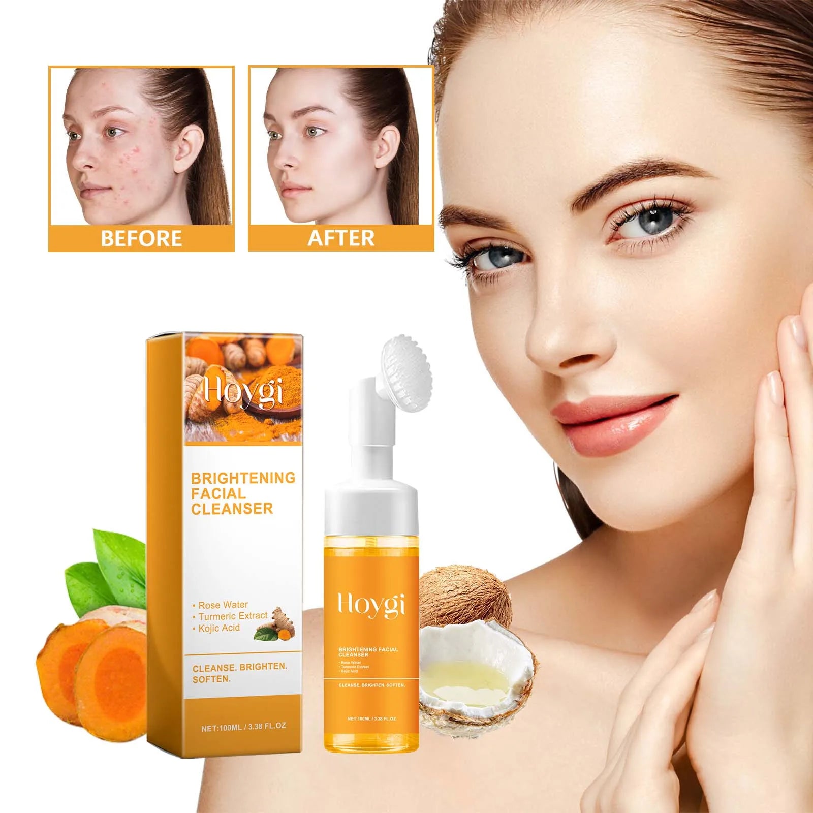 Turmeric Cleanser Face Wash Kojic Acid Exfoliating Deeply Cleanses Skin Maintains Water Oil Balance Remove Dirt Oil Control