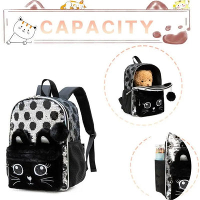 Girls Sequined Kindergarten Backpack With Zipper Closure - Smarsty